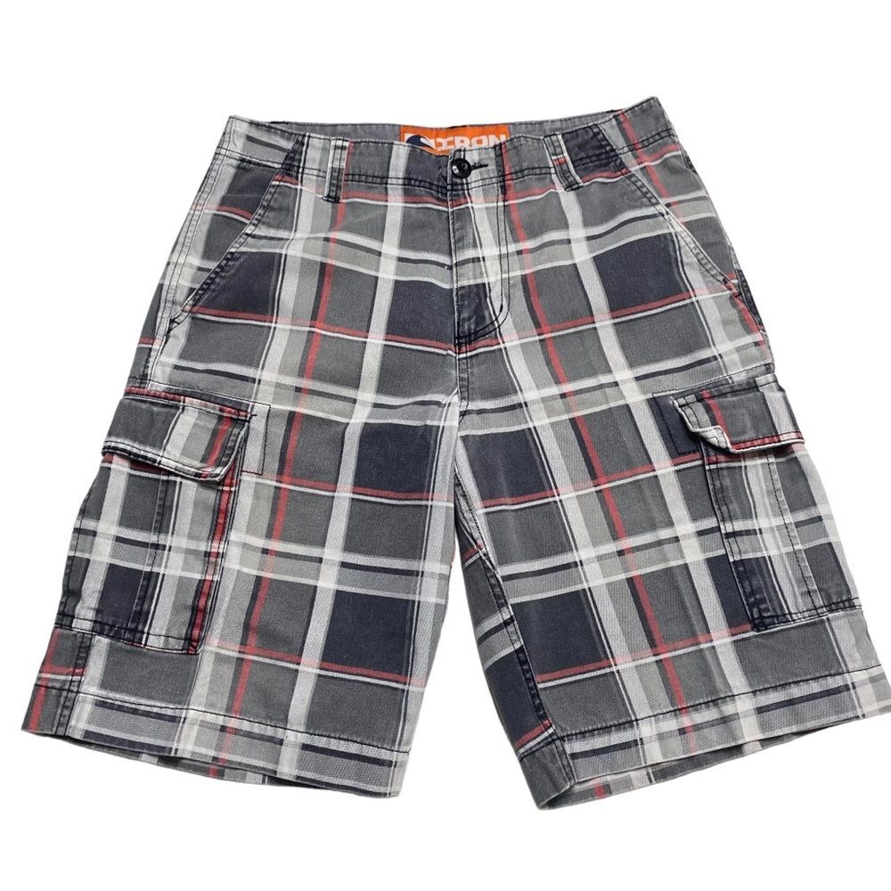 Iron Men’s Plaid Denim Cargo Shorts Sz 30
